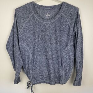 Prana Philipa Athletic Top Women M Blue Sweatshirt Crewneck Tumbhole Stretch